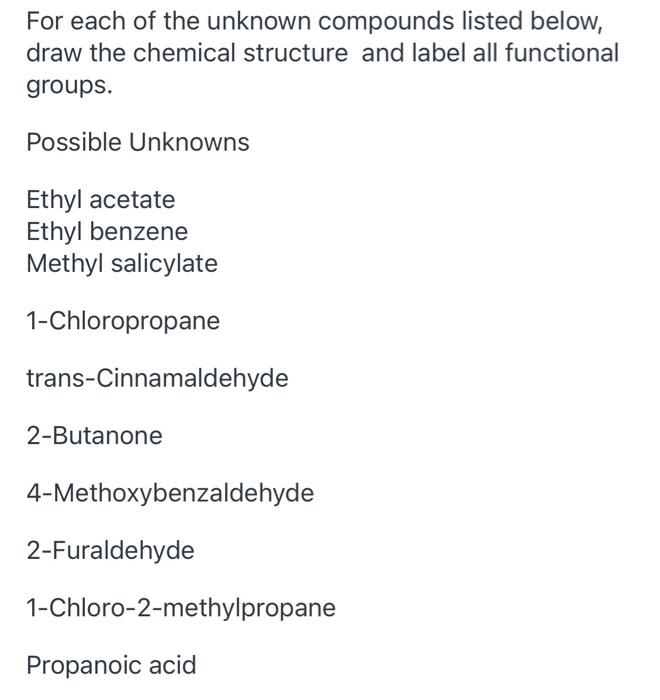 Solved For each of the unknown compounds listed below, draw | Chegg.com