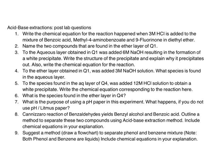 Solved AcidBase extractions post lab questions 1. Write