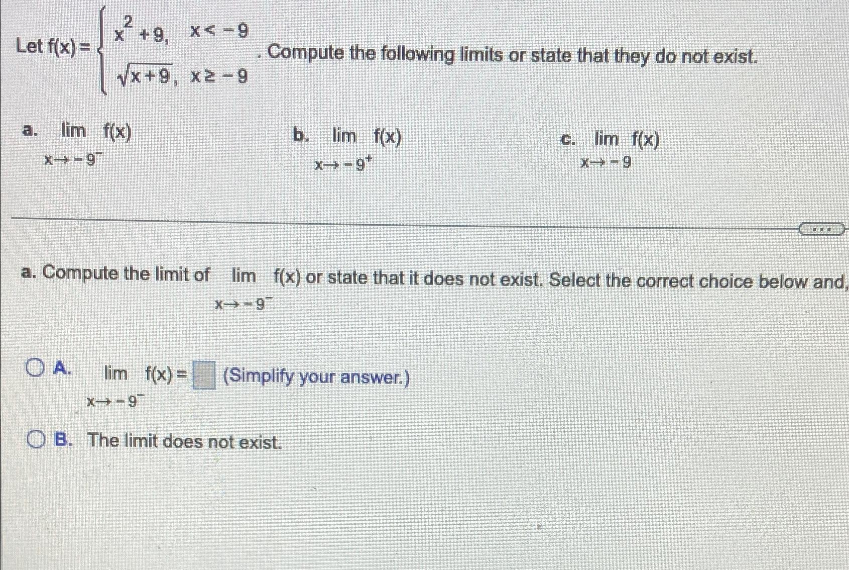 Solved Let f(x)={x2+9,x