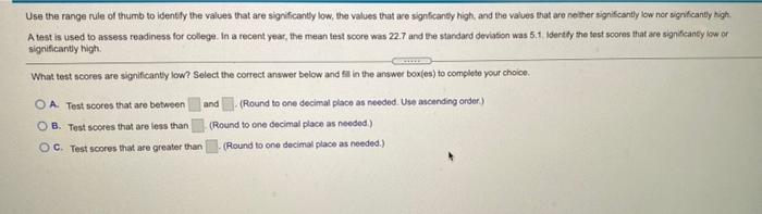 Solved Use the range rule of thumb to identify the values | Chegg.com