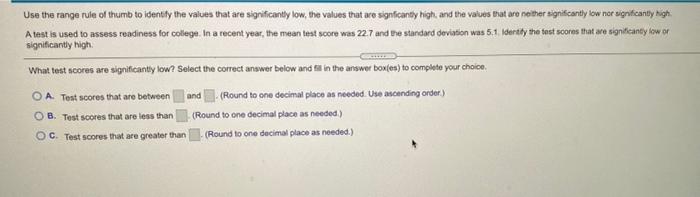 Solved Use the range rule of thumb to identify the values | Chegg.com