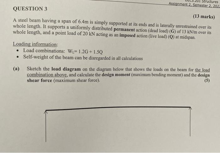 Solved (13 marks) A steel beam having a span of 6.4 m is | Chegg.com