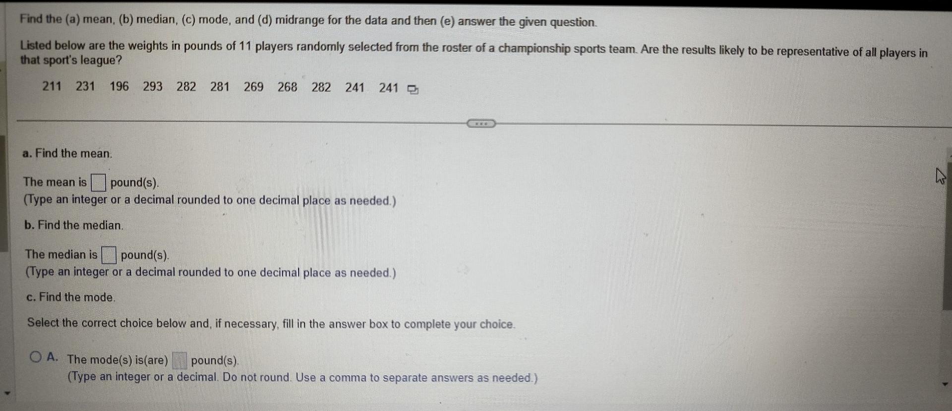 Solved Find The (a) Mean, (b) Median, (c) Mode, And (d) | Chegg.com