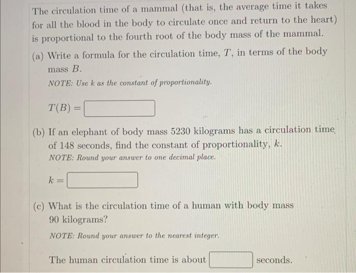 Solved The Circulation Time Of A Mammal that Is The Chegg