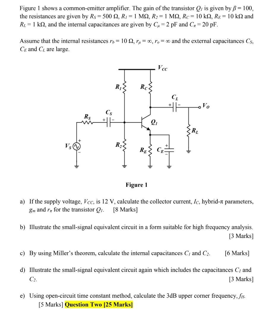 Solved Figure 1 shows a common-emitter amplifier. The gain | Chegg.com