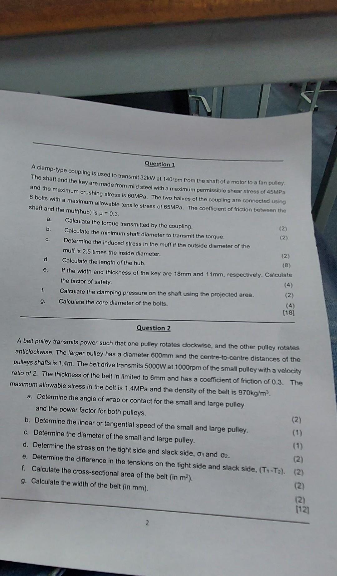 Solved Question 1 A clamptype coupling is used to transmit