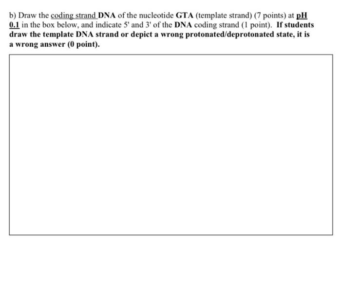 Draw the coding strand DNA of the nucleotide GTA