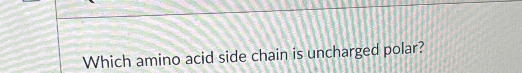 Solved Which amino acid side chain is uncharged polar? | Chegg.com