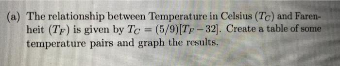 Solved (a) The relationship between Temperature in Celsius | Chegg.com