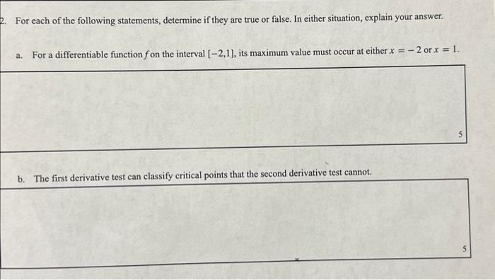 Solved For Each Of The Following Statements, Determine If | Chegg.com