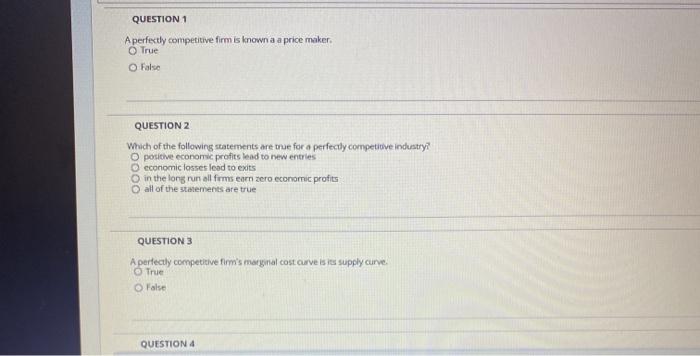 Solved QUESTION 1 A perfectly competitive firm is known a a | Chegg.com