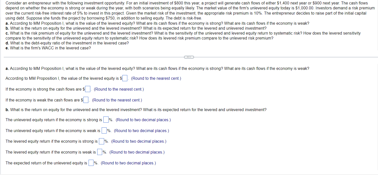 Solved Consider An Entrepreneur With The Following Chegg Solved Consider An Entrepreneur With The Following Chegg