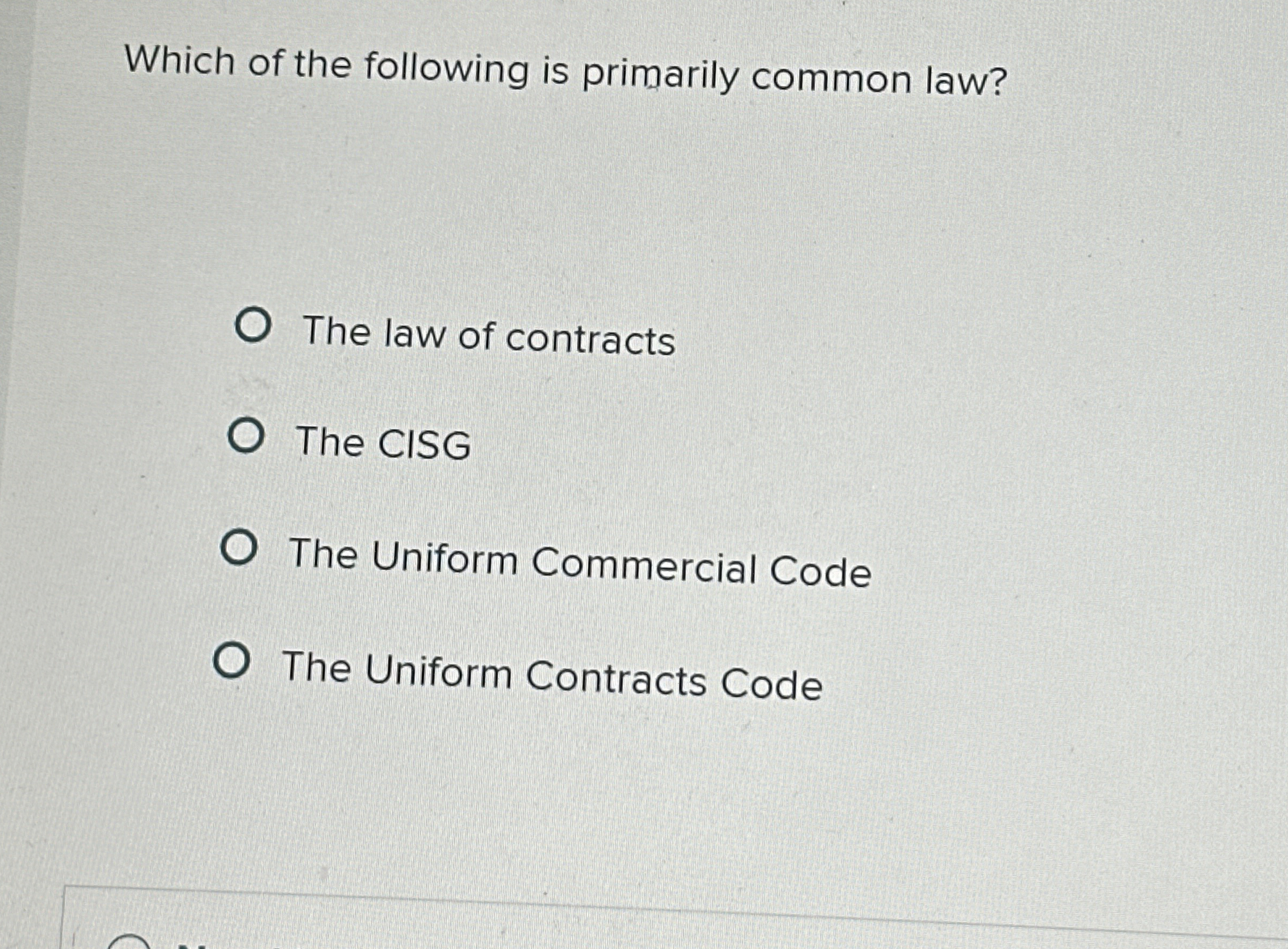 Solved Which of the following is primarily common law?The | Chegg.com