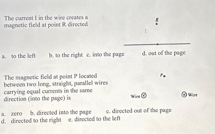 Solved The current I in the wire creates a magnetic field at | Chegg.com