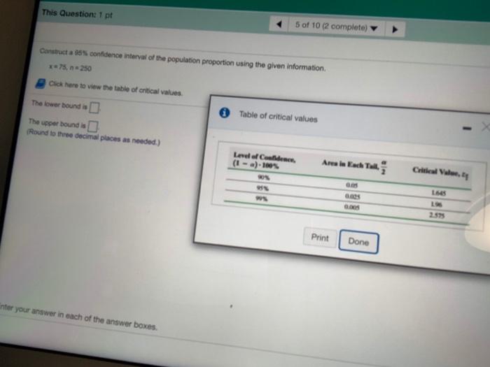 Solved This Question: 1 pt 5 of 10 (2 complete) Construct a | Chegg.com