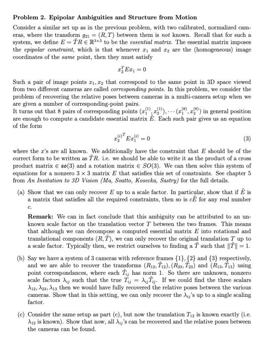 Problem 2. Epipolar Ambiguities and Structure from | Chegg.com