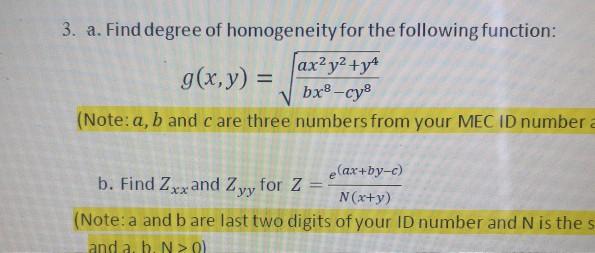 Solved 3 A Find Degree Of Homogeneity For The Following Chegg Com