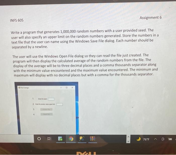 Solved Assignment 6 INFS 605 Write a program that generates | Chegg.com