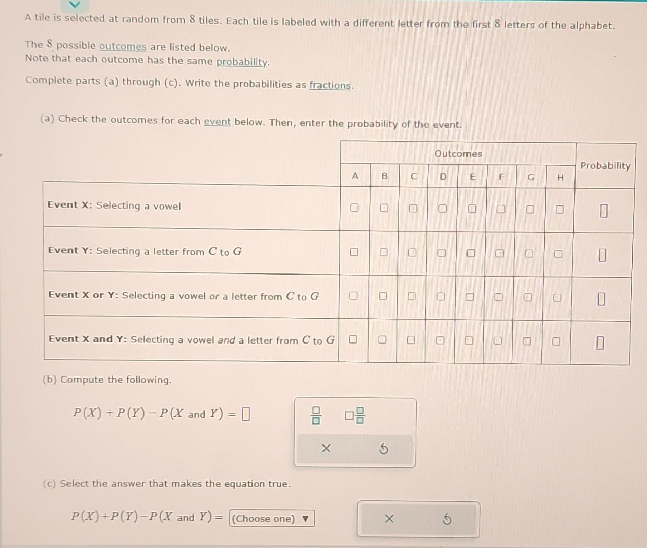 Solved A Tile Is Selected At Random From 8 Tiles. Each Tile | Chegg.com