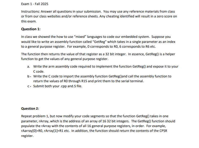 Solved Exam 1 - ﻿Fall 2025Instructions: Answer all questions | Chegg.com