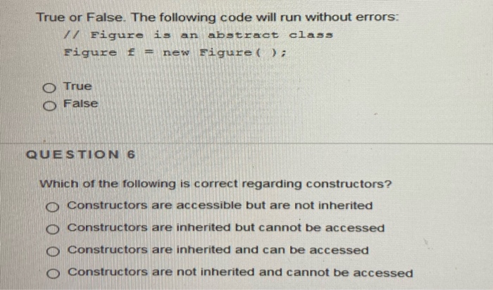Solved True or False. The following code will run without | Chegg.com