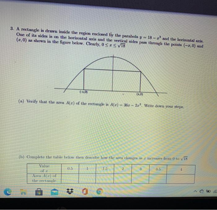 Solved 3. A rectangle is drawn inside the region enclosed by | Chegg.com
