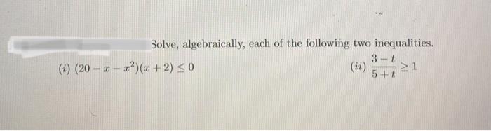 Solved Solve, algebraically, each of the following two | Chegg.com