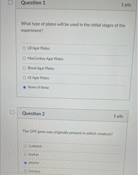 Solved Question 1 1 pts What type of plates will be used in | Chegg.com