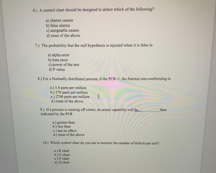 Solved 6 A Control Chart Should Be Designed To Detect W Chegg Com