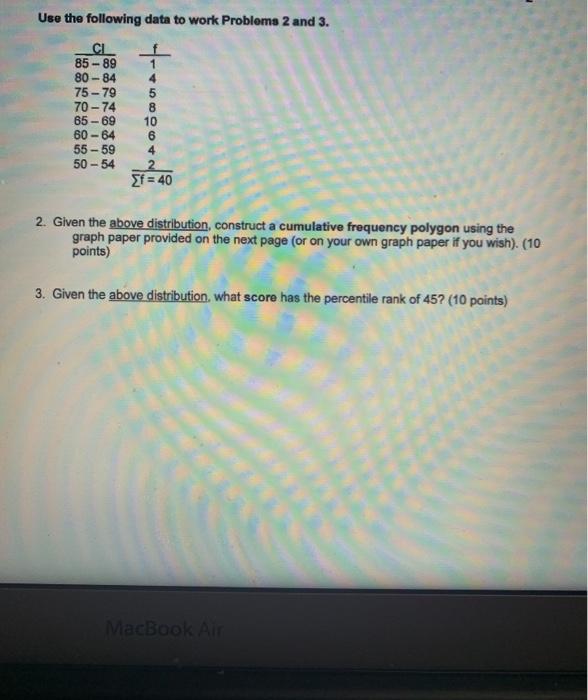 Solved Use the following data to work Problems 2 and 3. CI | Chegg.com