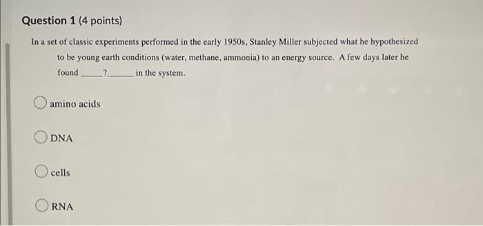 Solved Question 1 (4 points) In a set of classic experiments | Chegg.com