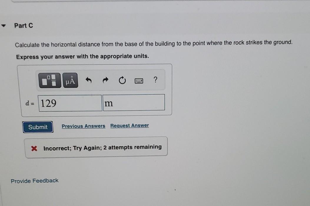 Solved Part Calculate the horizontal distance from the base | Chegg.com