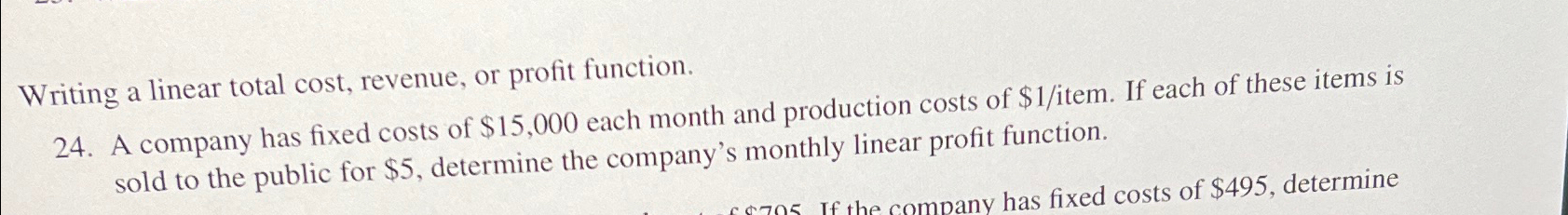 Solved Writing a linear total cost, revenue, or profit | Chegg.com