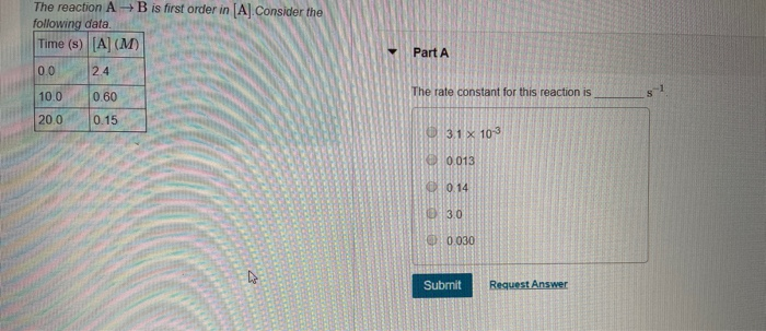 Solved is first order in (A).Consider the The reaction A B | Chegg.com