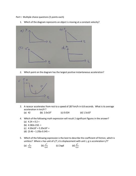 Solved Part I: Multiple choice questions (5 points each) 1. | Chegg.com
