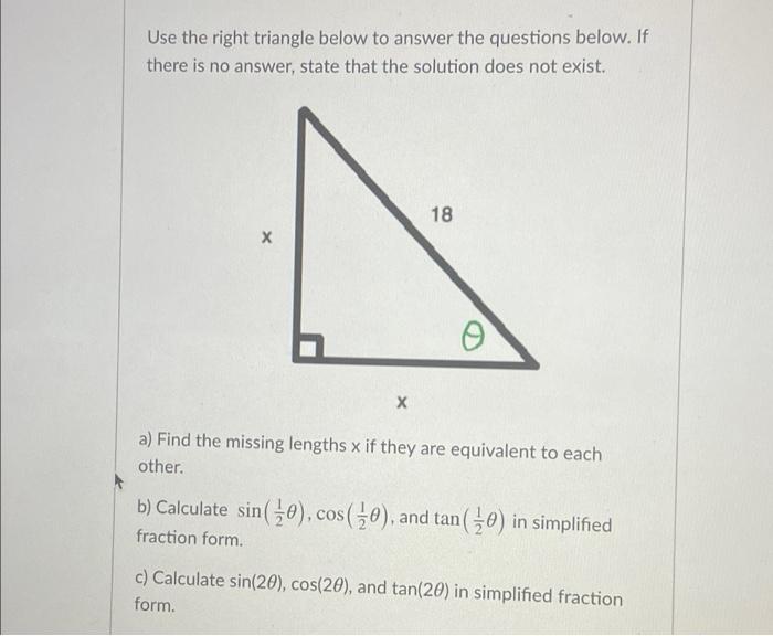 Solved Use the right triangle below to answer the questions | Chegg.com