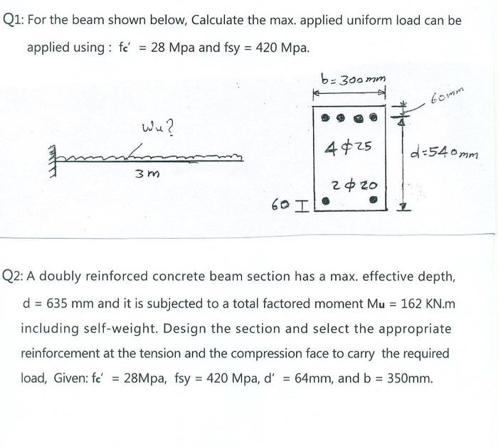Solved Q1: For the beam shown below, Calculate the max. | Chegg.com