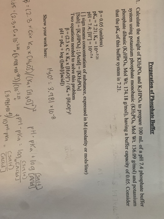 Solved Preparation of Phosphate Buffer 1. Calculate the | Chegg.com
