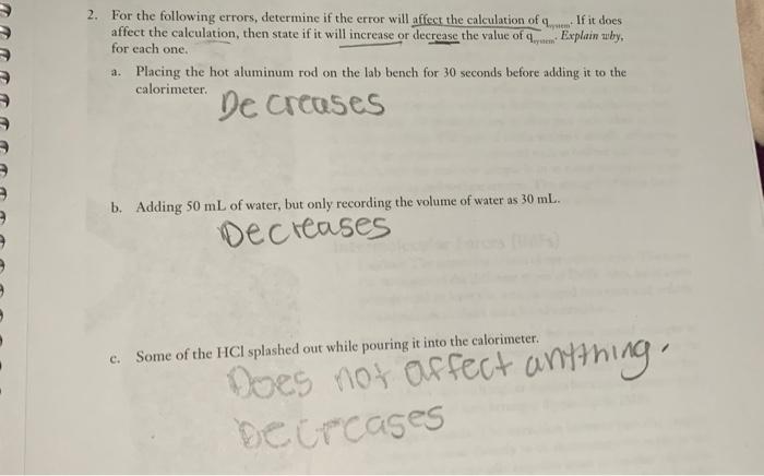 Solved 2. For the following errors, determine if the error | Chegg.com
