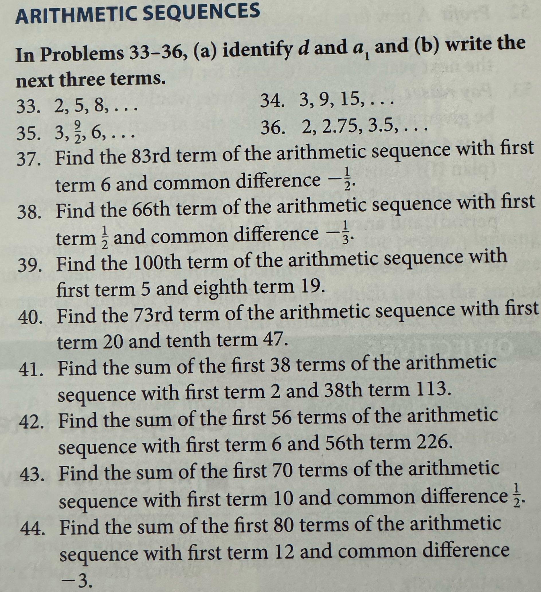 Solved ARITHMETIC SEQUENCESIn Problems 33-36, (a) ﻿identify | Chegg.com