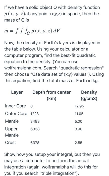 If We Have A Solid Object Q With Density Function Chegg Com