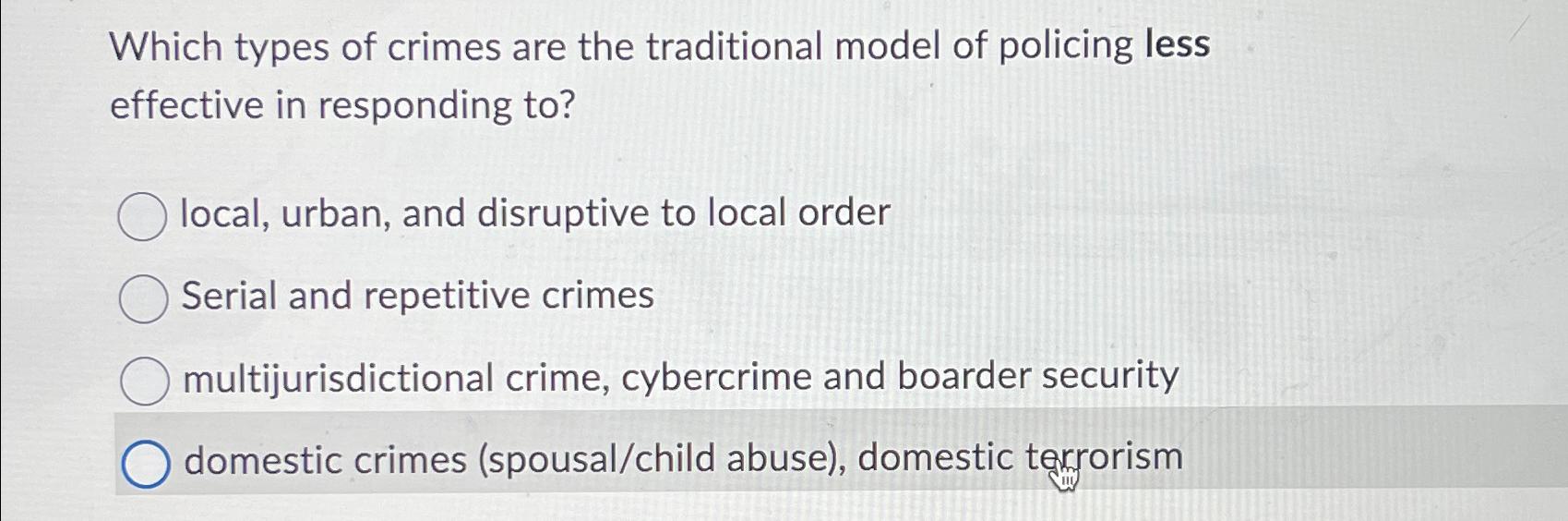 Solved Which types of crimes are the traditional model of
