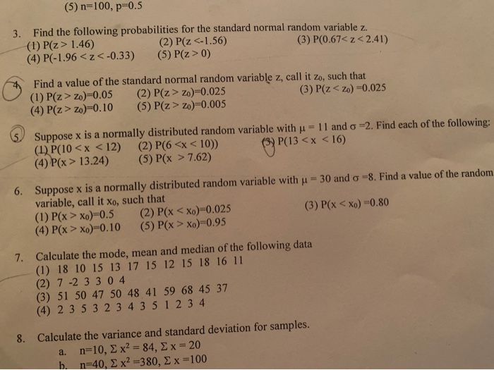 Solved 5 N 100 P 0 5 3 Find The Following Probabilitie Chegg Com