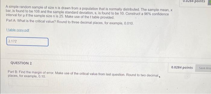 Solved A simple random sample of size n is drawn from a | Chegg.com