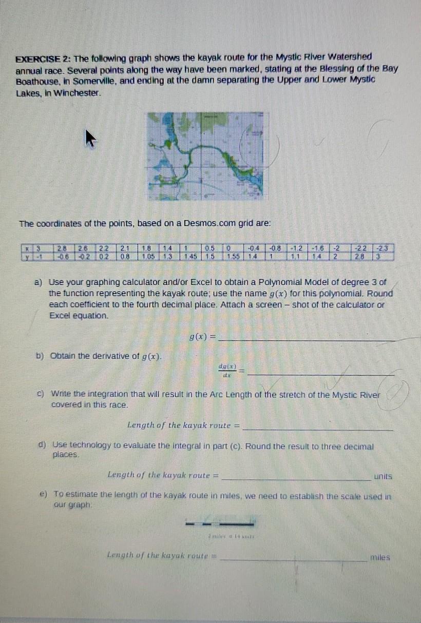 Solved EXERCISE 2: The following graph shows the kayak route | Chegg.com