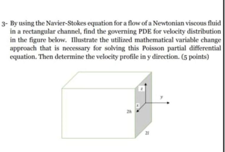 Solved 3- By using the Navier-Stokes equation for a flow of | Chegg.com