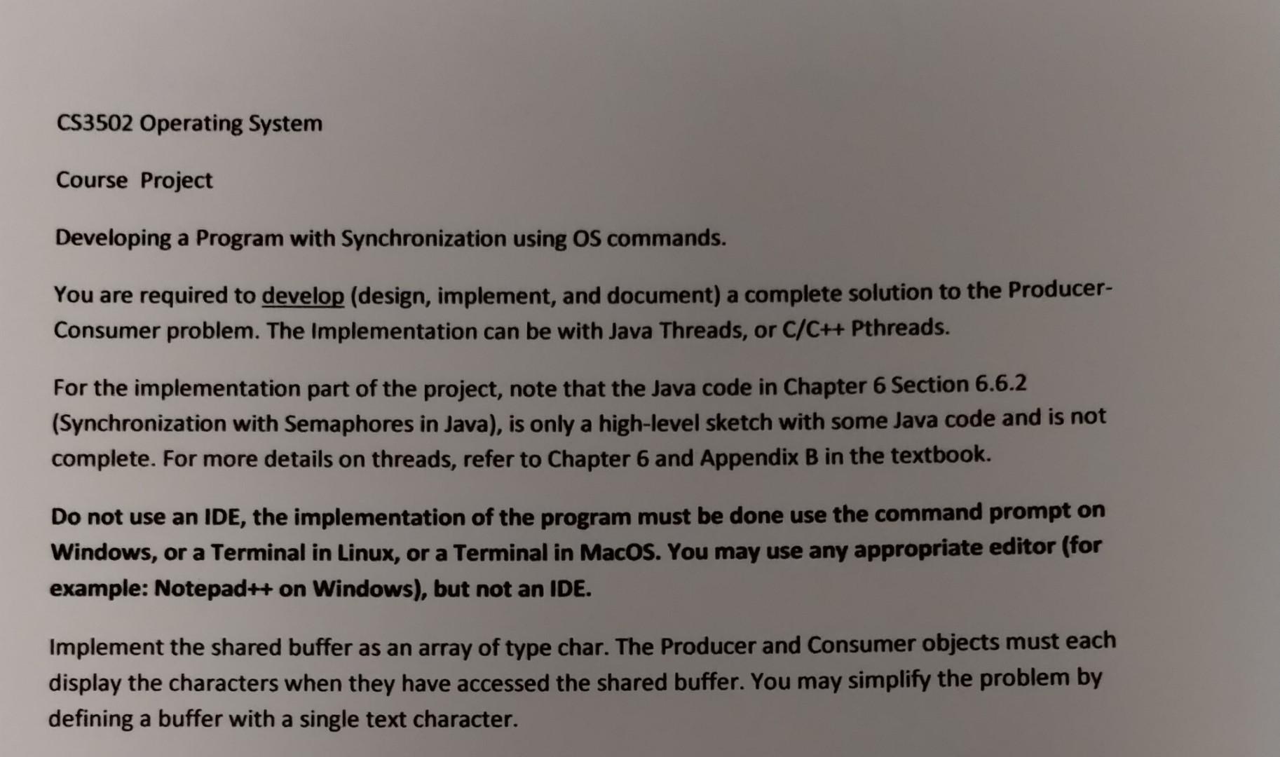 Solved CS3502 Operating System Course Project Developing a | Chegg.com
