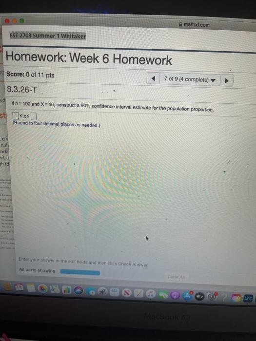 Solved Mathxl.com EST 2703 Summer 1 Whitaker Homework: Week | Chegg.com