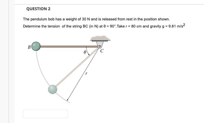 Solved QUESTION 2 The pendulum bob has a weight of 30 N and | Chegg.com