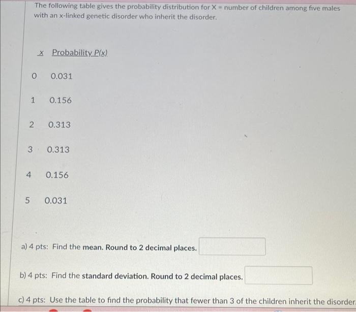 Solved The following table gives the probability | Chegg.com